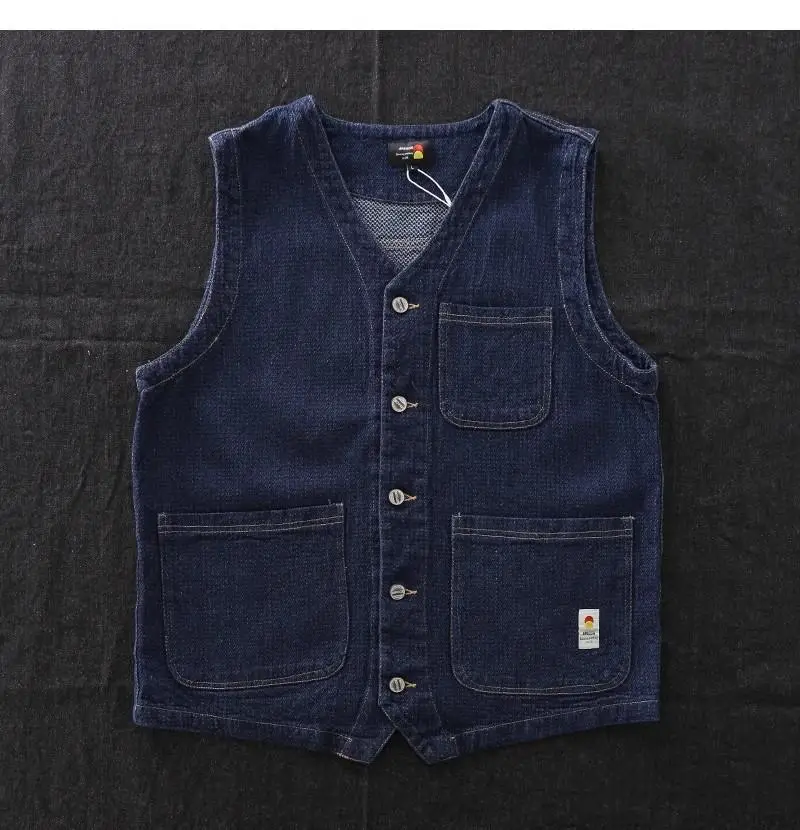 Classic Denim V-Neck Vest for Men Dark Blue — feature 6