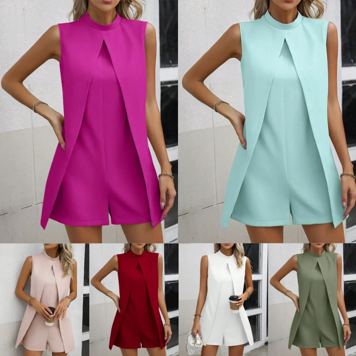 Light Blue Sleeveless Crossbody Dress with Collar — feature 3
