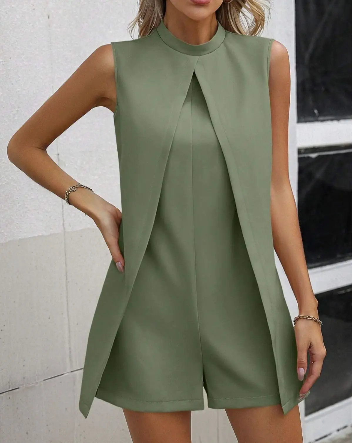 Light Blue Sleeveless Crossbody Dress with Collar