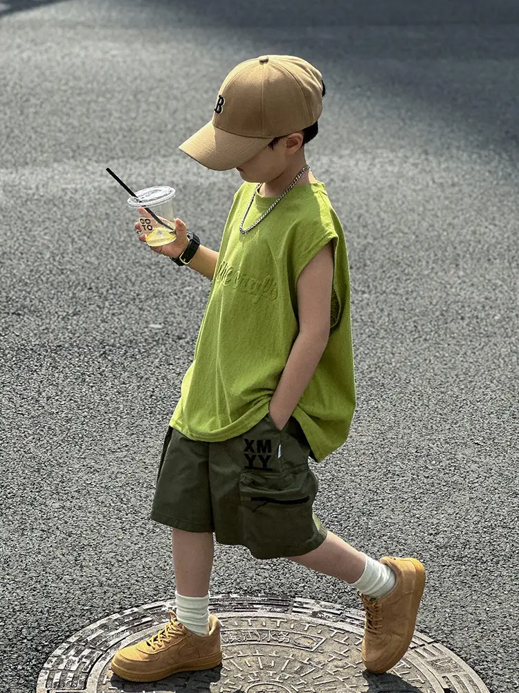 Kids Sleeveless T-Shirt Green Camo Shorts Set - Image 14
