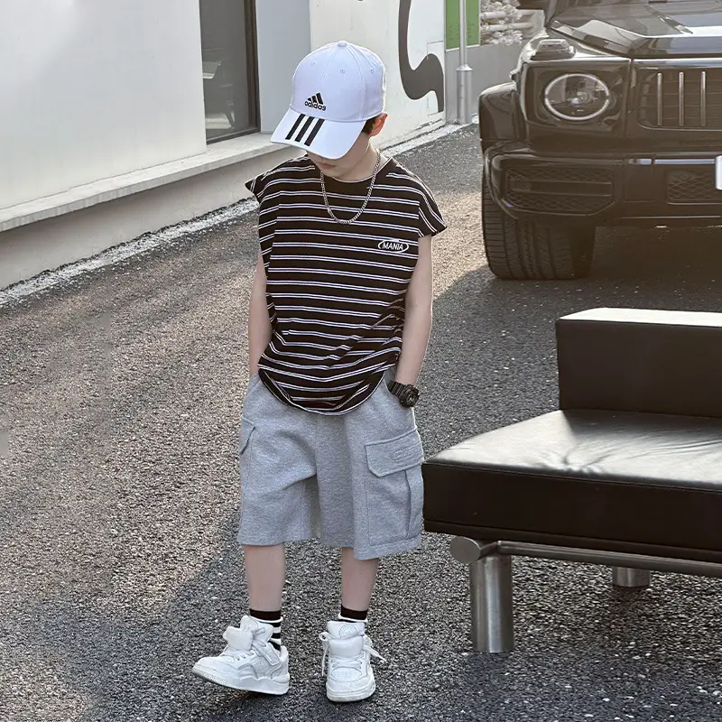 Kids Sleeveless T-Shirt Green Camo Shorts Set - Image 8