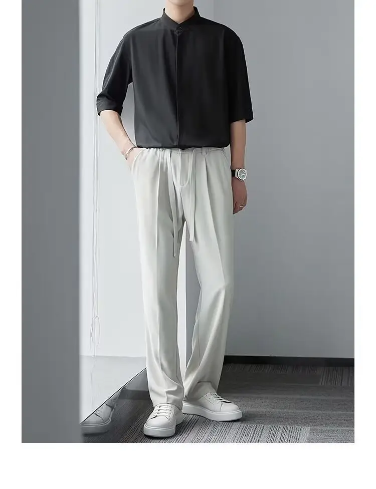 Men's White Collar Shirt with Short Sleeve Ice Silk — feature 10