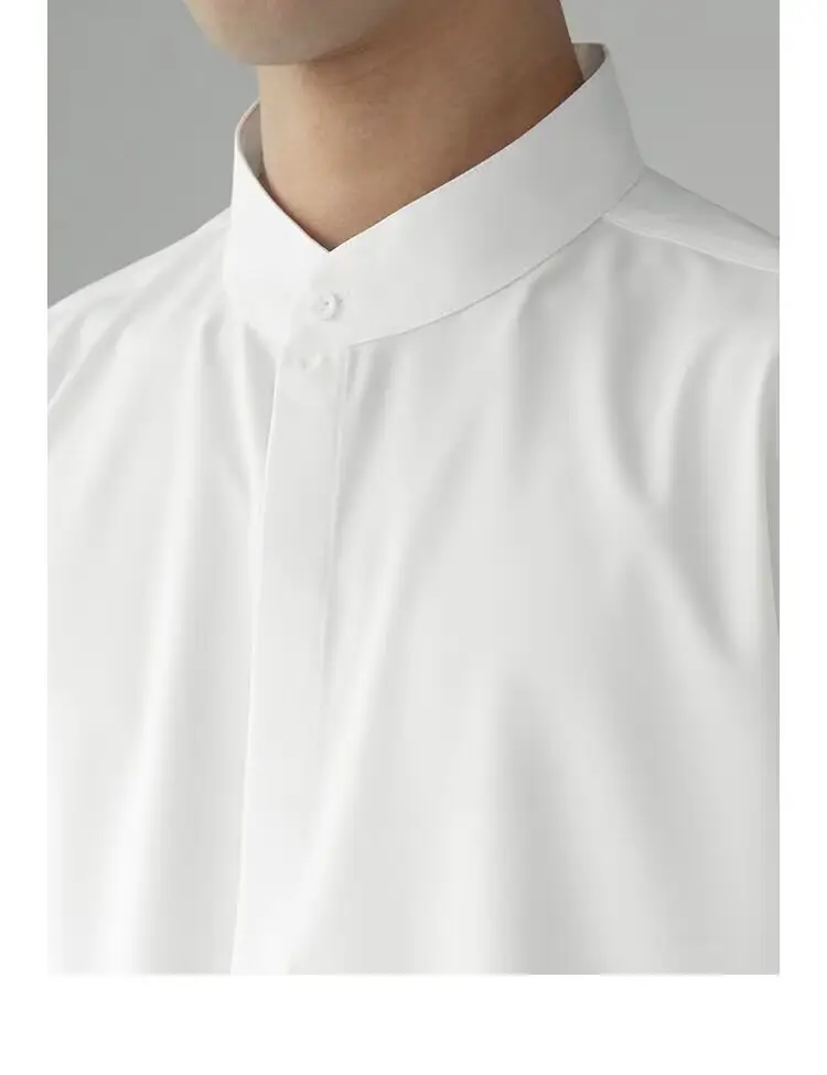 Men's White Collar Shirt with Short Sleeve Ice Silk — feature 15