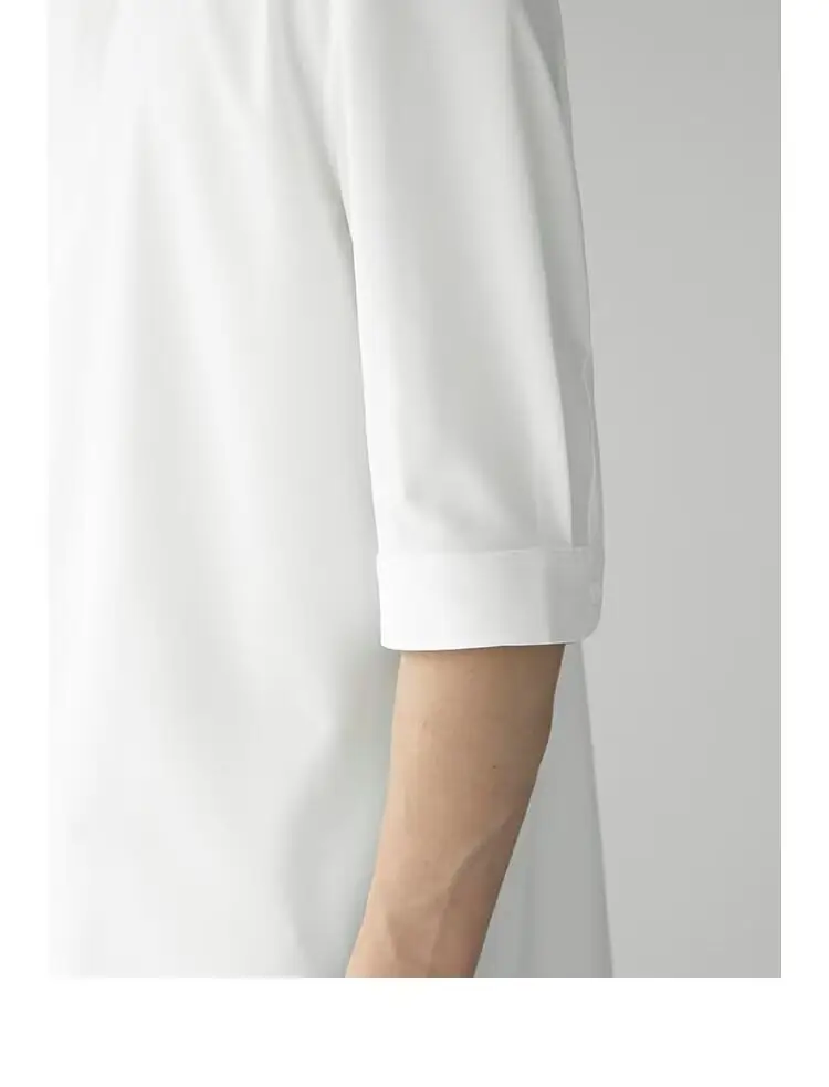 Men's White Collar Shirt with Short Sleeve Ice Silk — feature 19