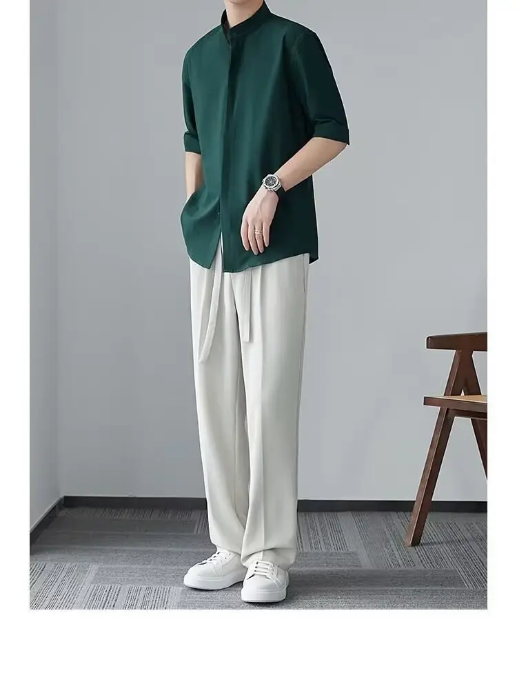 Men's White Collar Shirt with Short Sleeve Ice Silk — feature 20