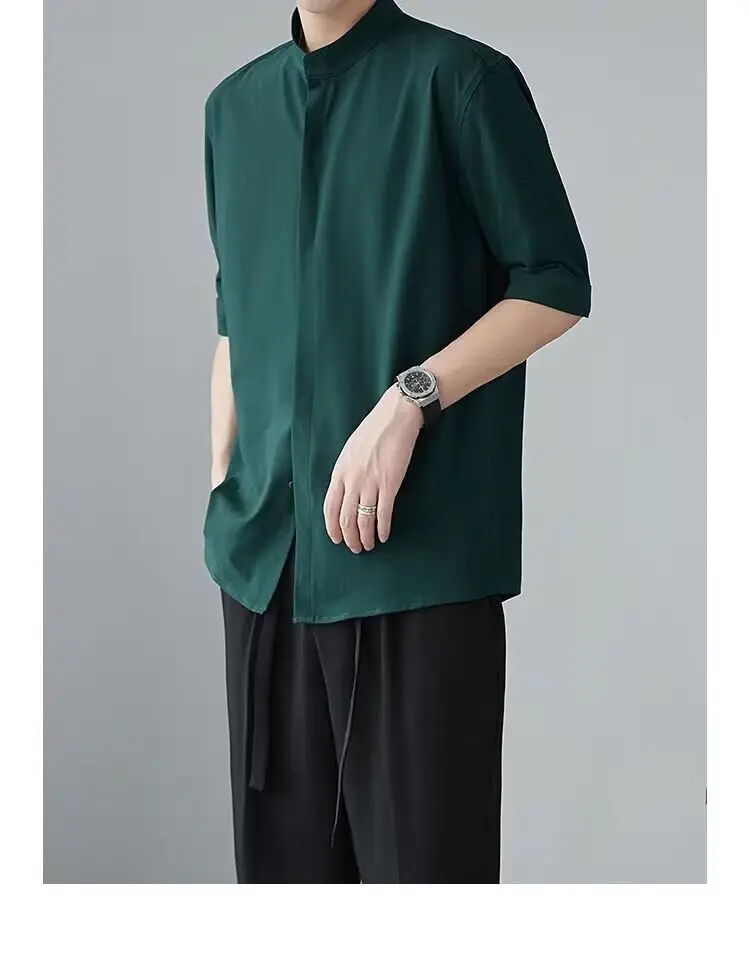Men's White Collar Shirt with Short Sleeve Ice Silk — feature 22