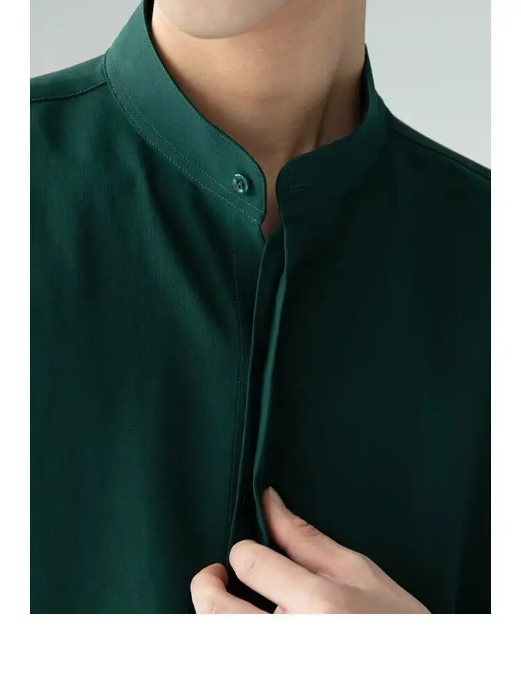 Men's White Collar Shirt with Short Sleeve Ice Silk — feature 23