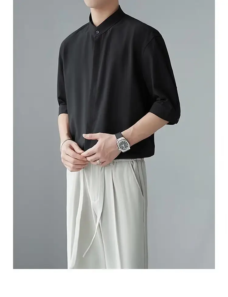 Men's White Collar Shirt with Short Sleeve Ice Silk — feature 7
