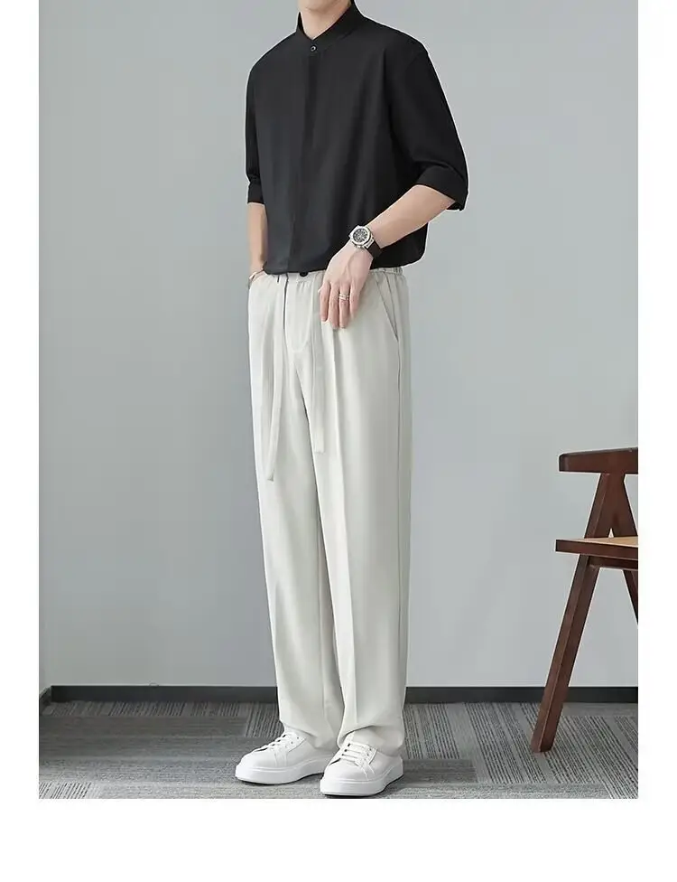 Men's White Collar Shirt with Short Sleeve Ice Silk — feature 8