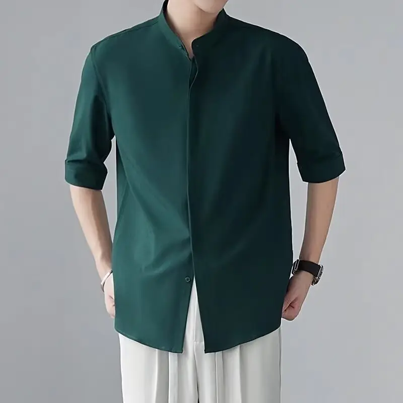 Men's White Collar Shirt with Short Sleeve Ice Silk - Image 2