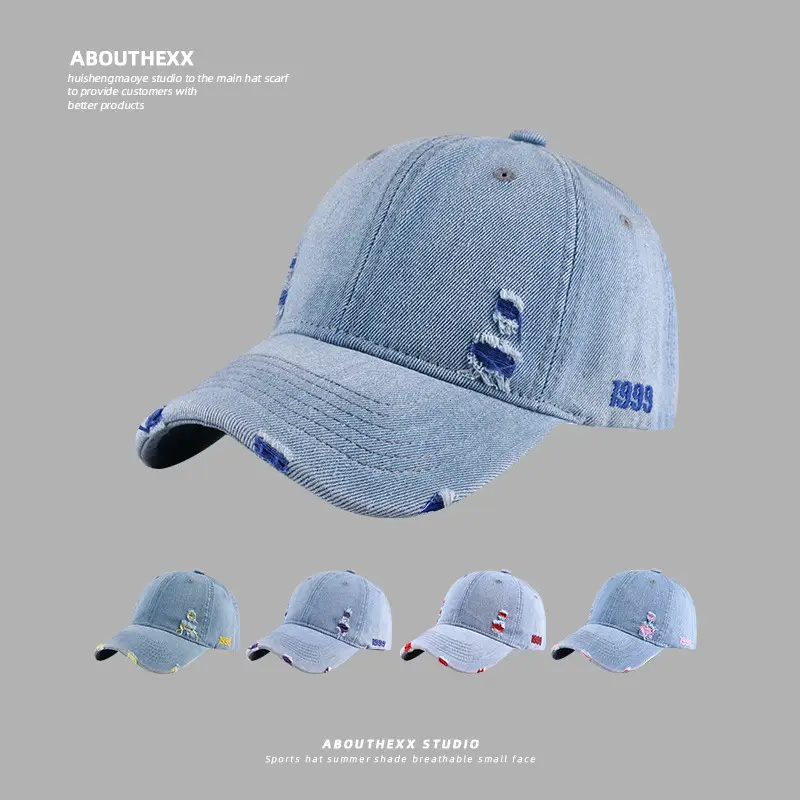 Vintage Denim Baseball Cap Distressed Hole Dressed Duck Cap for Men Women - Image 7