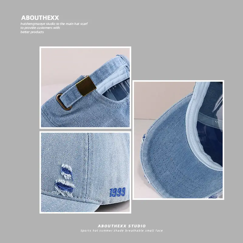 Vintage Denim Baseball Cap Distressed Hole Dressed Duck Cap for Men Women - Image 9