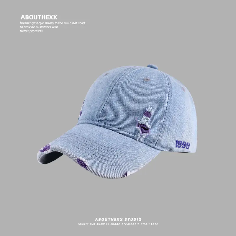 Vintage Denim Baseball Cap Distressed Hole Dressed Duck Cap for Men Women - Image 6