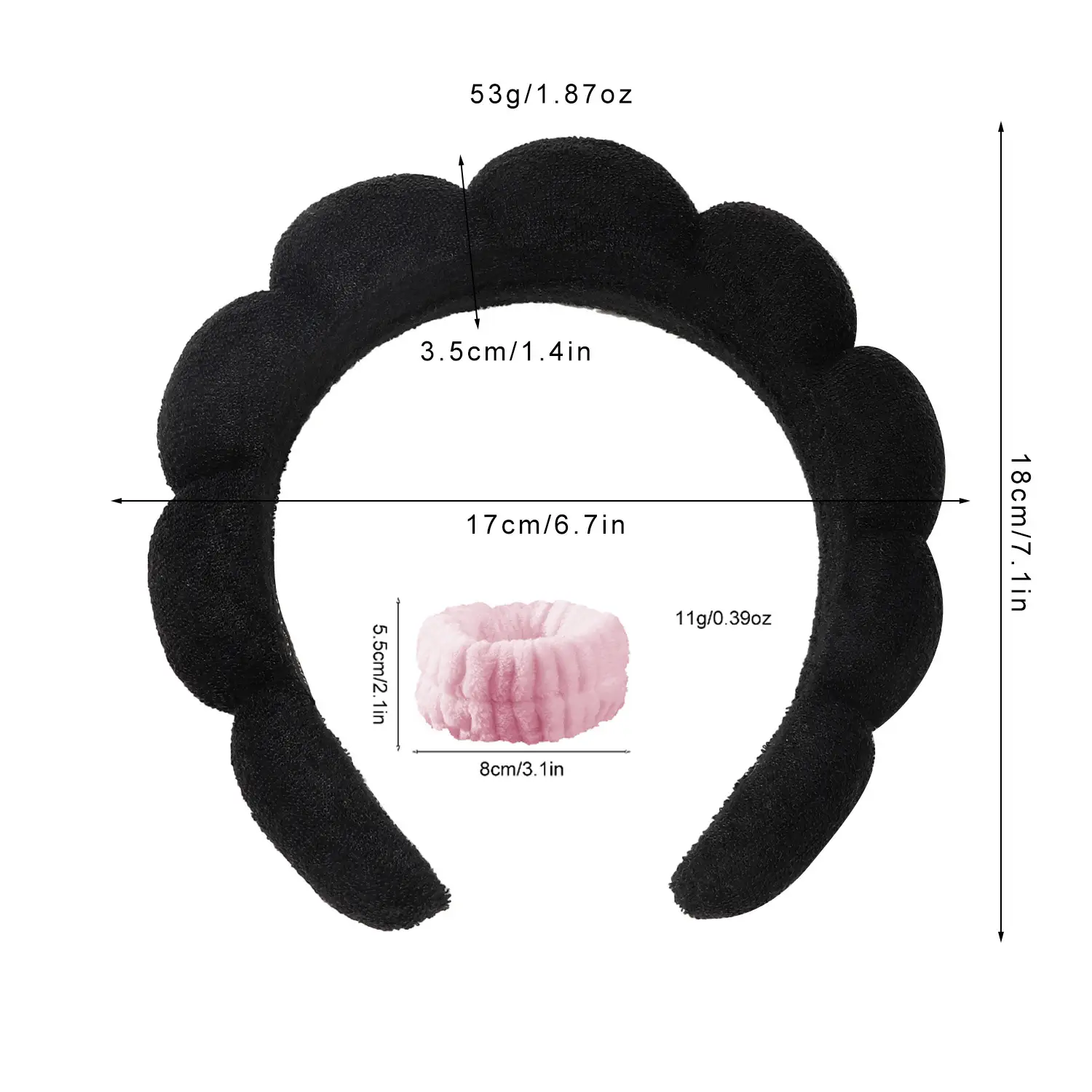 Black Flannel Twist Headband for Women 18x16cm