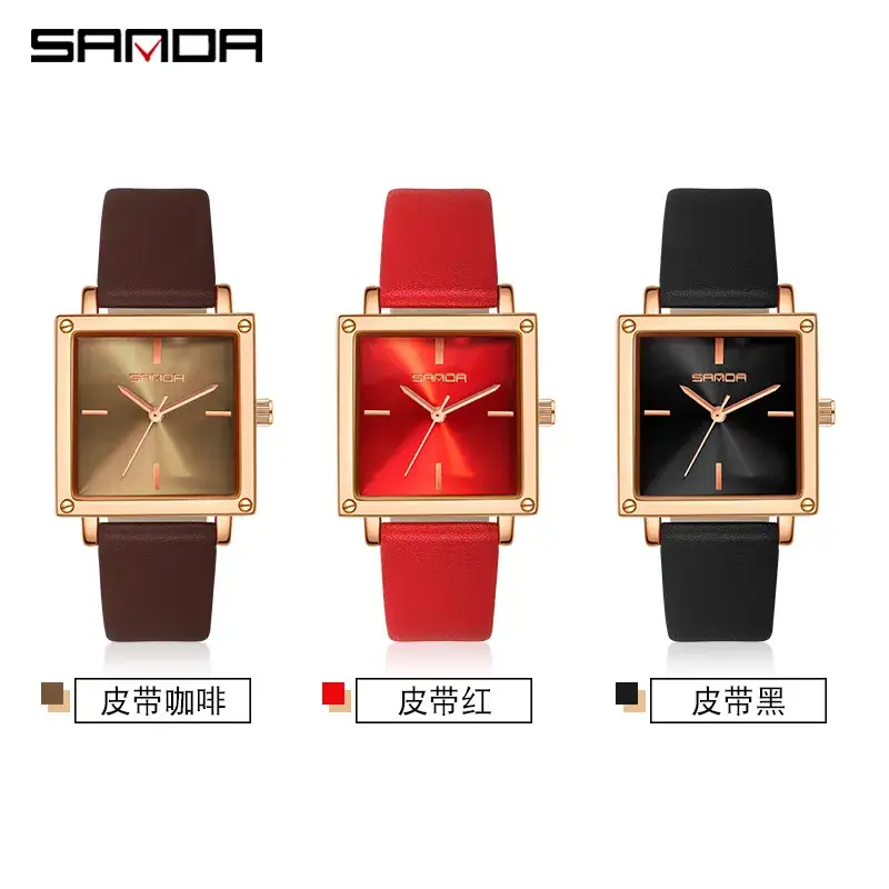 Sanda Women's Square Watch Brown Leather Quartz Waterproof - Image 9