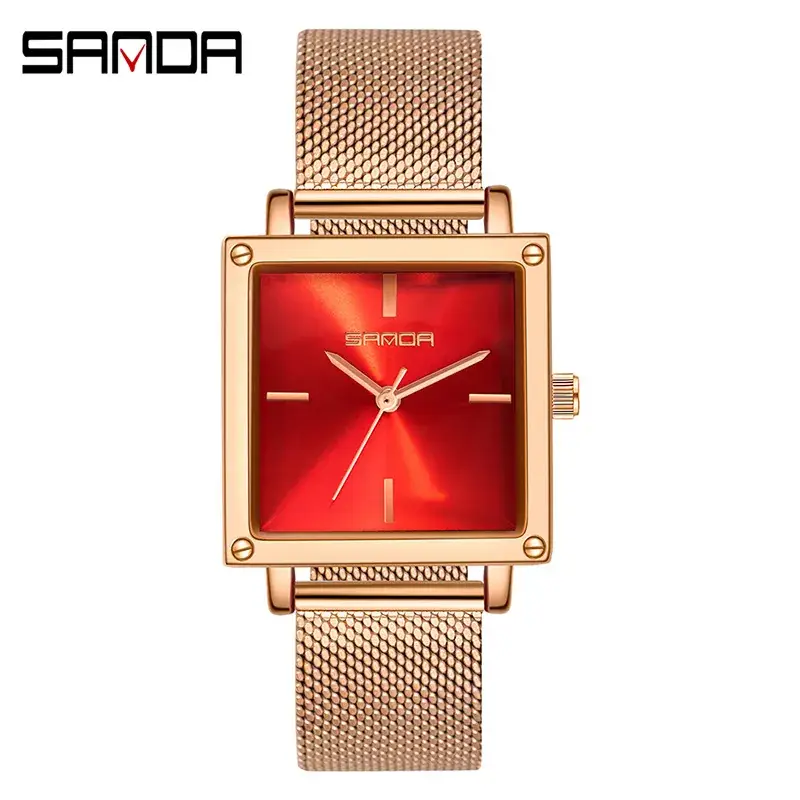 Sanda Women's Square Watch Brown Leather Quartz Waterproof - Image 10