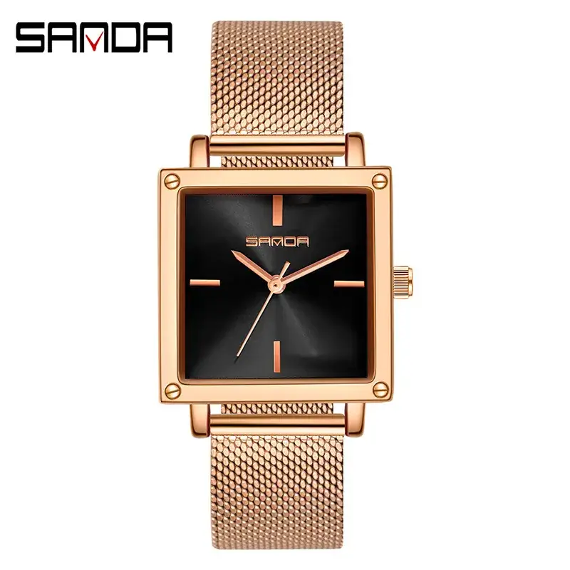 Sanda Women's Square Watch Brown Leather Quartz Waterproof - Image 5