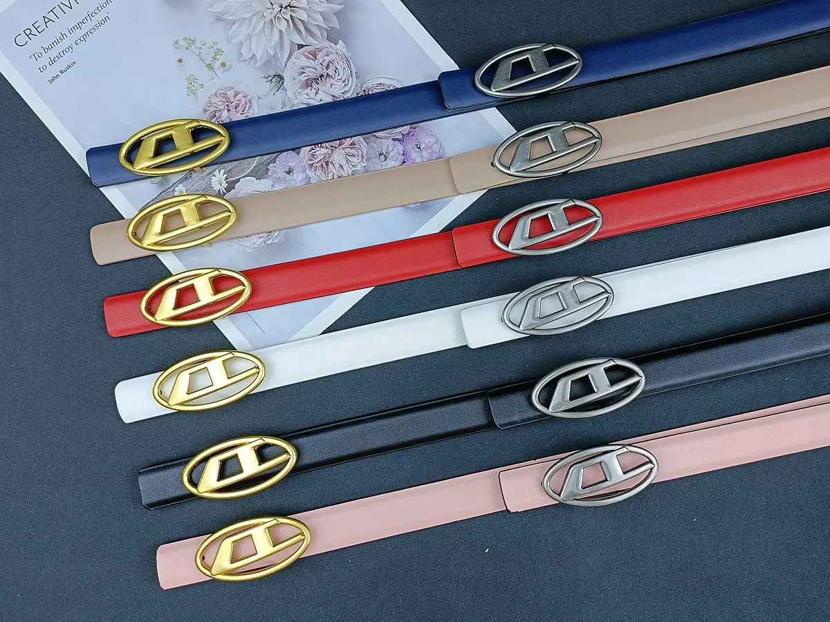 White Leather Belt with Logo Buckle for Women — feature 13