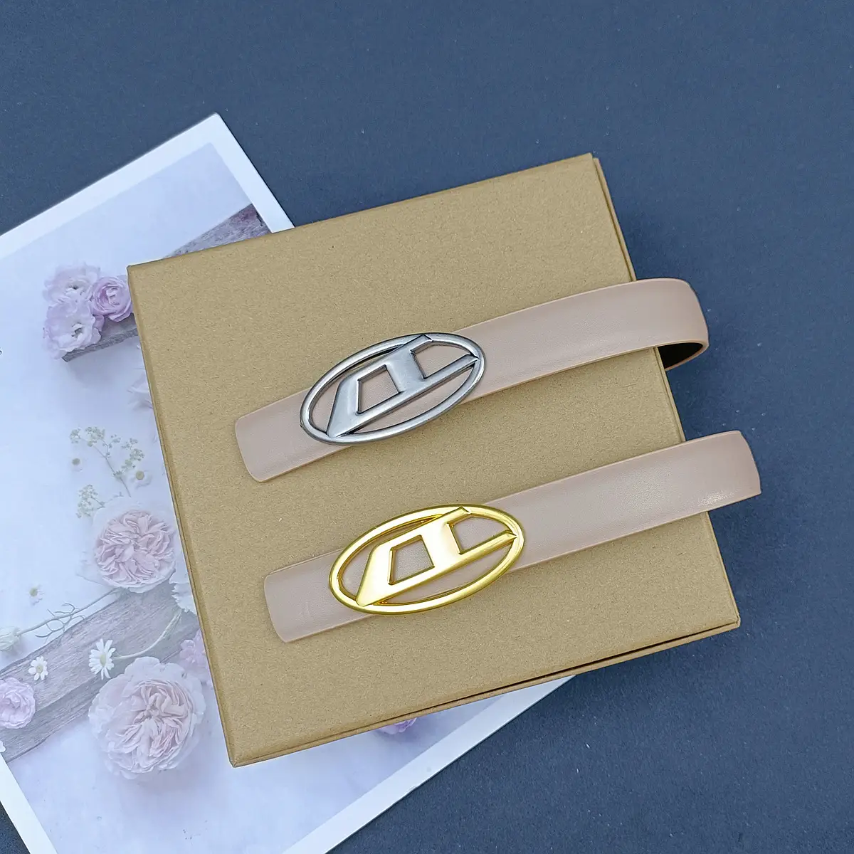 White Leather Belt with Logo Buckle for Women — feature 14