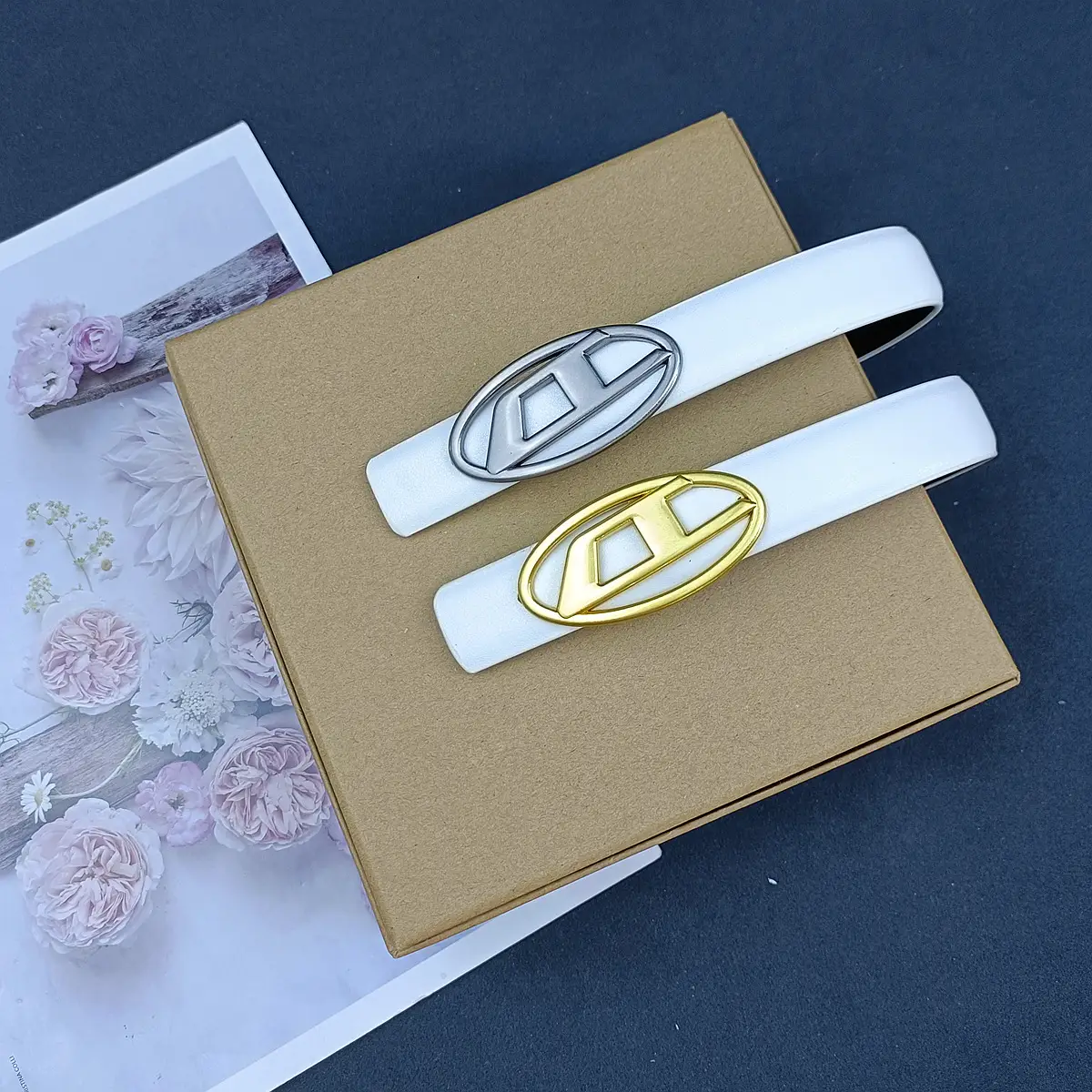 White Leather Belt with Logo Buckle for Women — feature 18