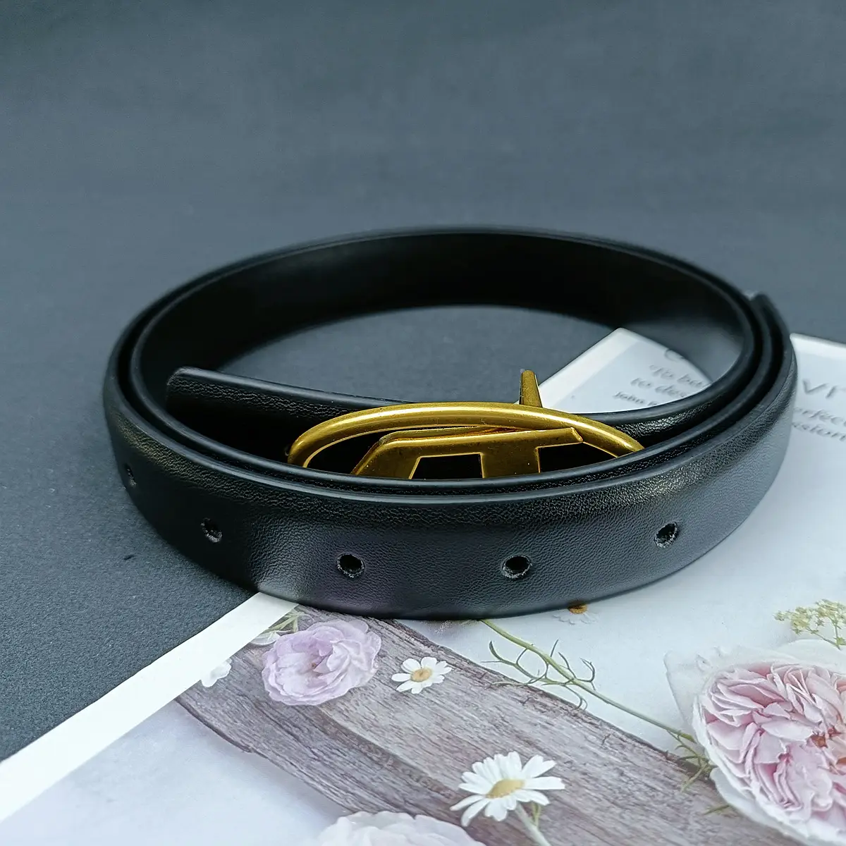 White Leather Belt with Logo Buckle for Women — feature 2