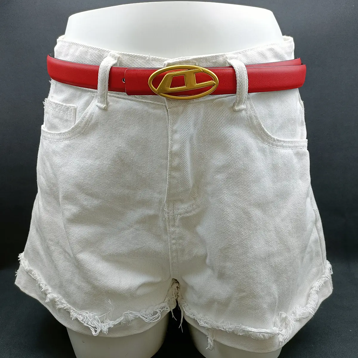 White Leather Belt with Logo Buckle for Women — feature 21