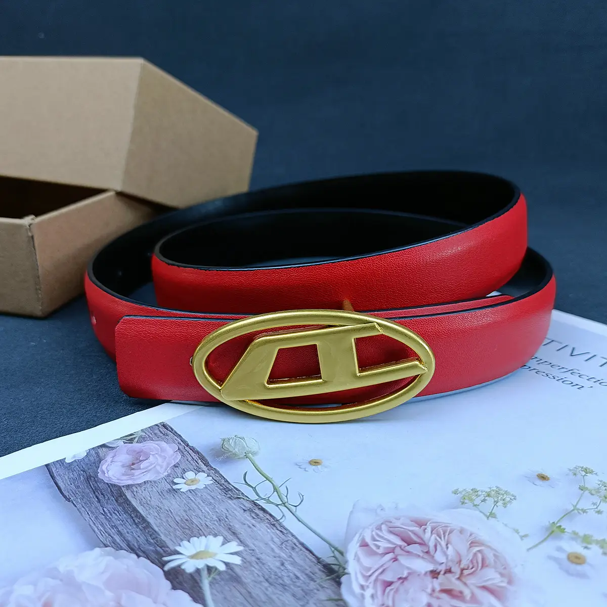 White Leather Belt with Logo Buckle for Women — feature 23