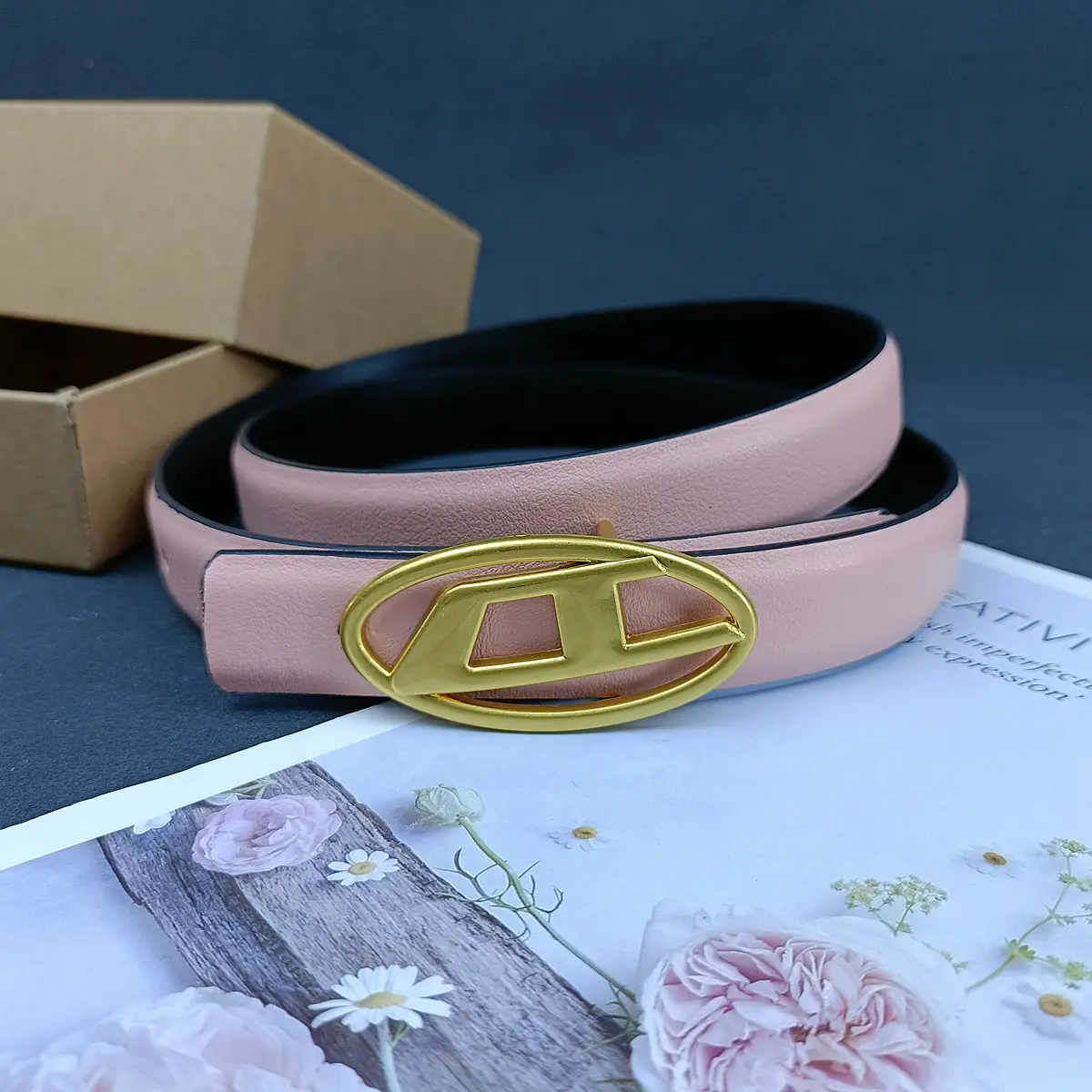White Leather Belt with Logo Buckle for Women — feature 26