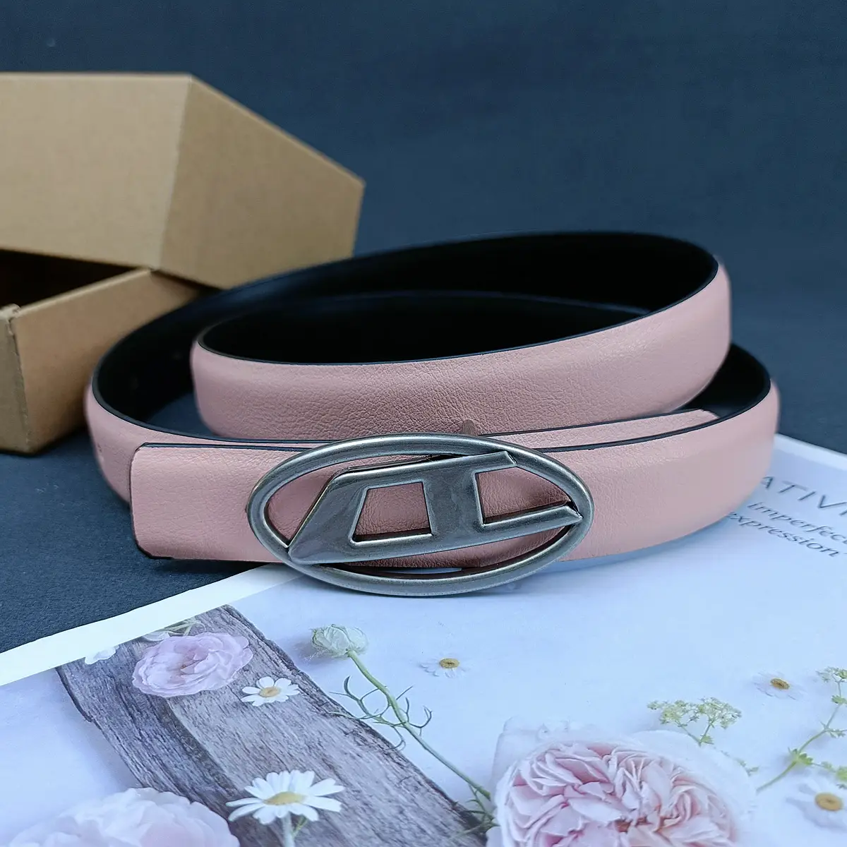 White Leather Belt with Logo Buckle for Women — feature 29