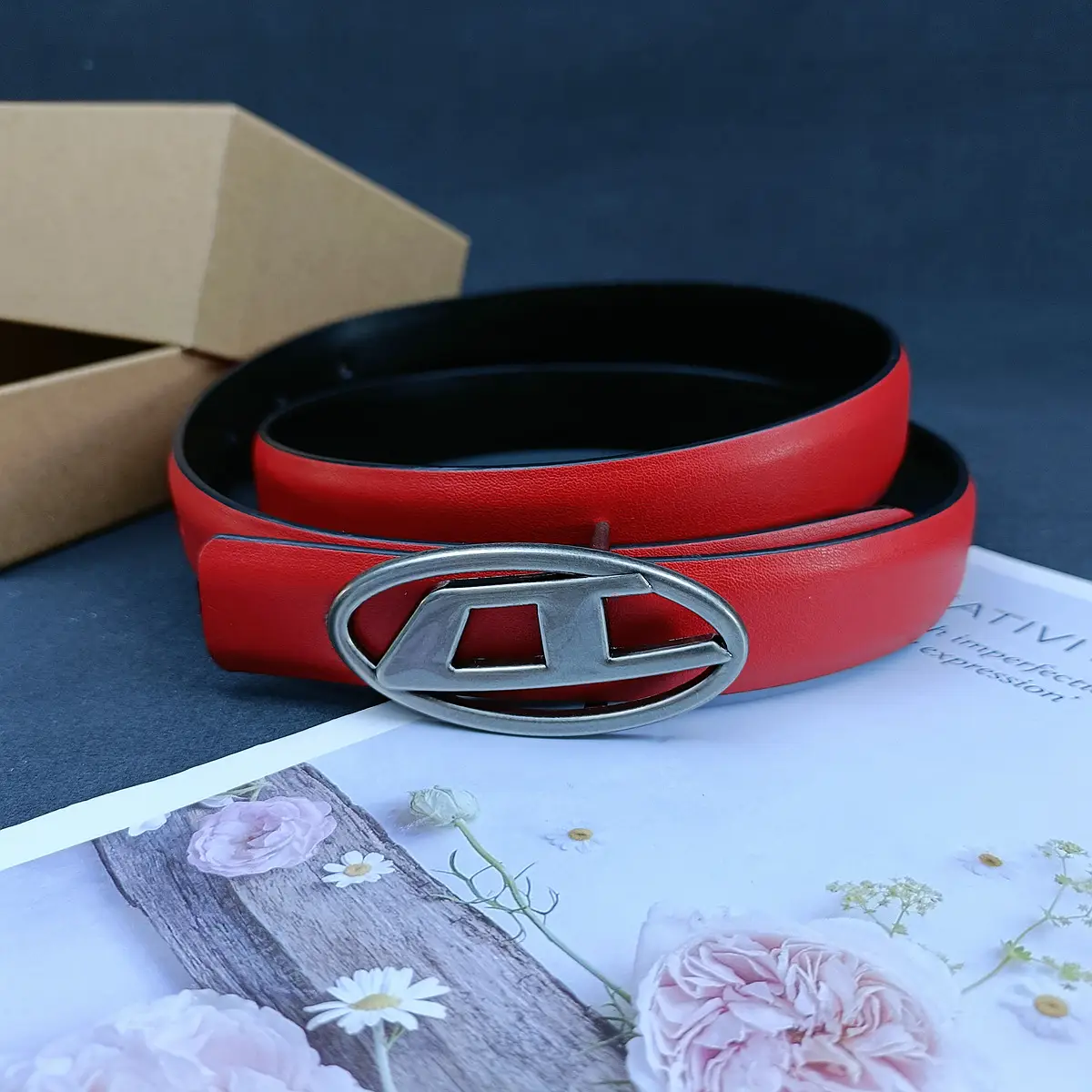 White Leather Belt with Logo Buckle for Women — feature 31
