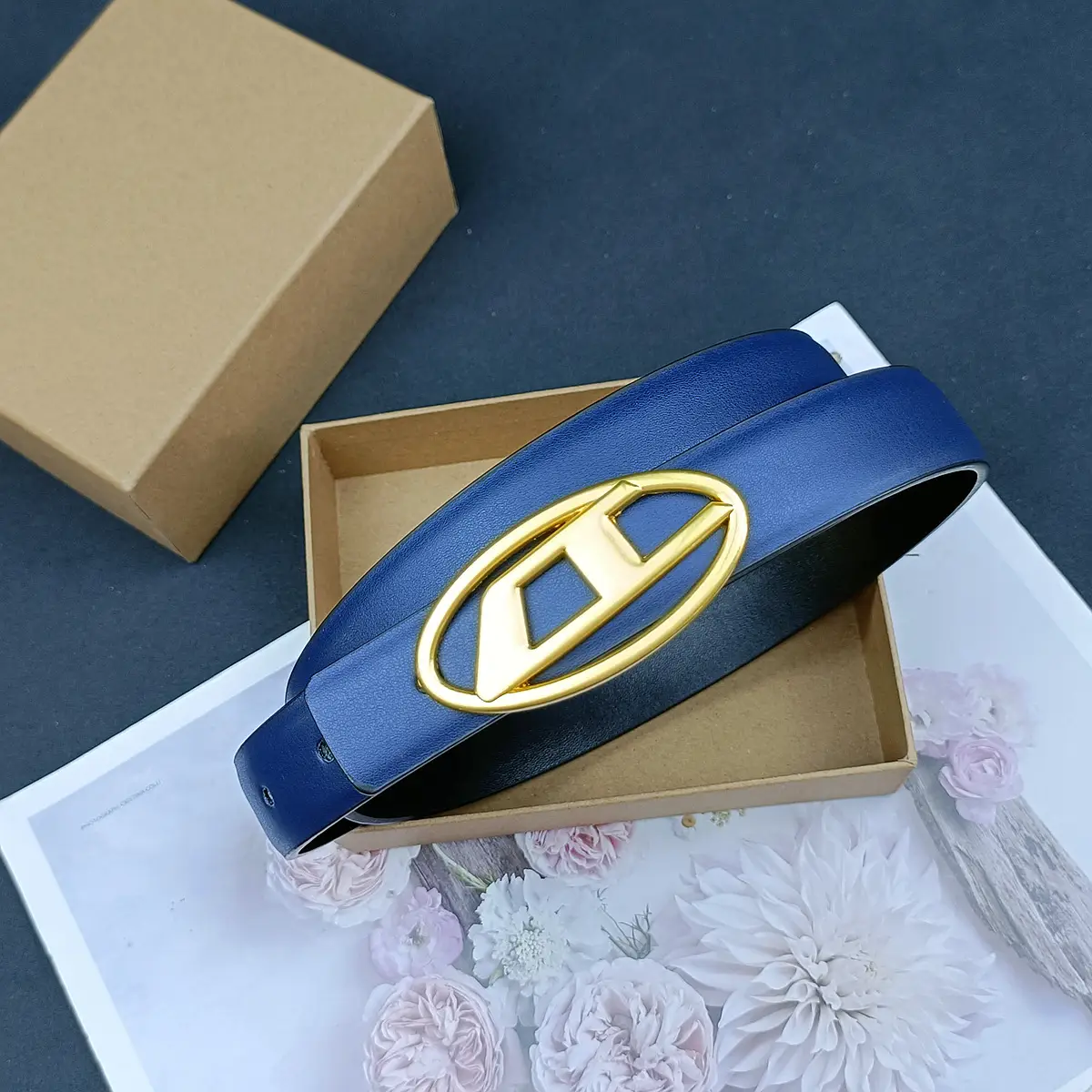 White Leather Belt with Logo Buckle for Women — feature 36