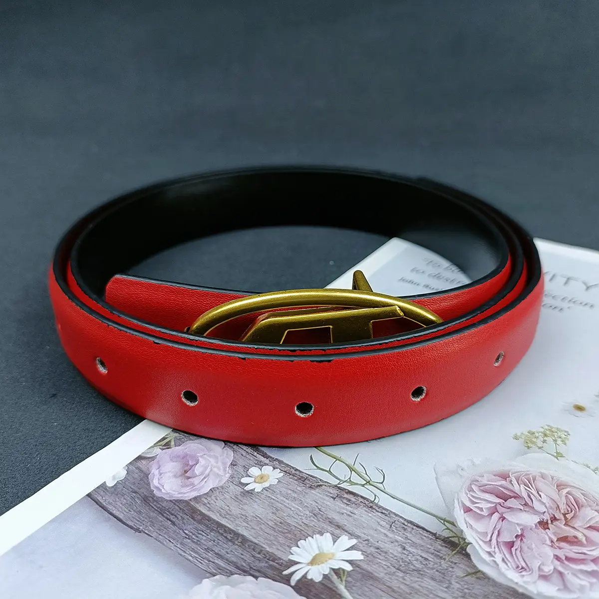 White Leather Belt with Logo Buckle for Women — feature 4