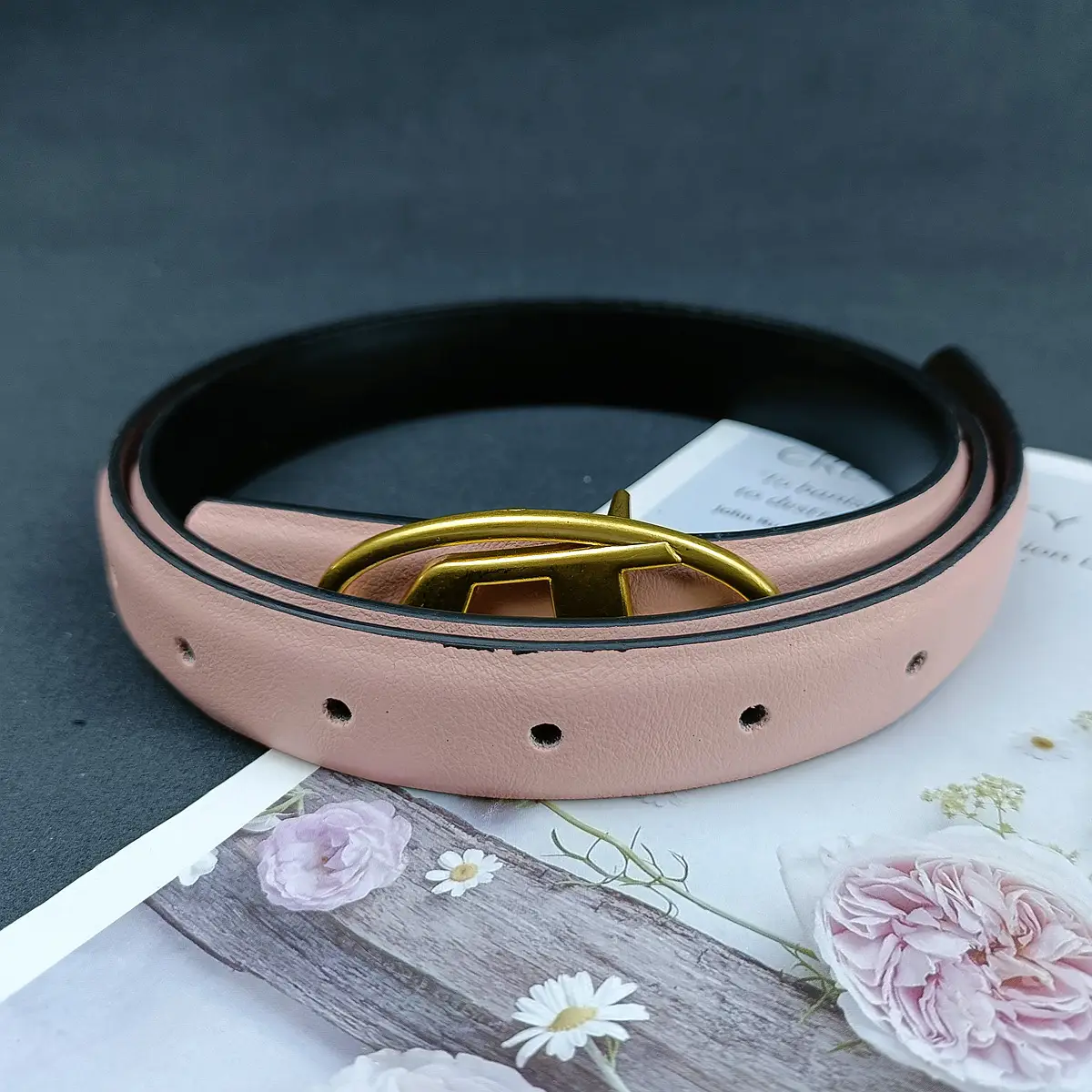 White Leather Belt with Logo Buckle for Women — feature 5