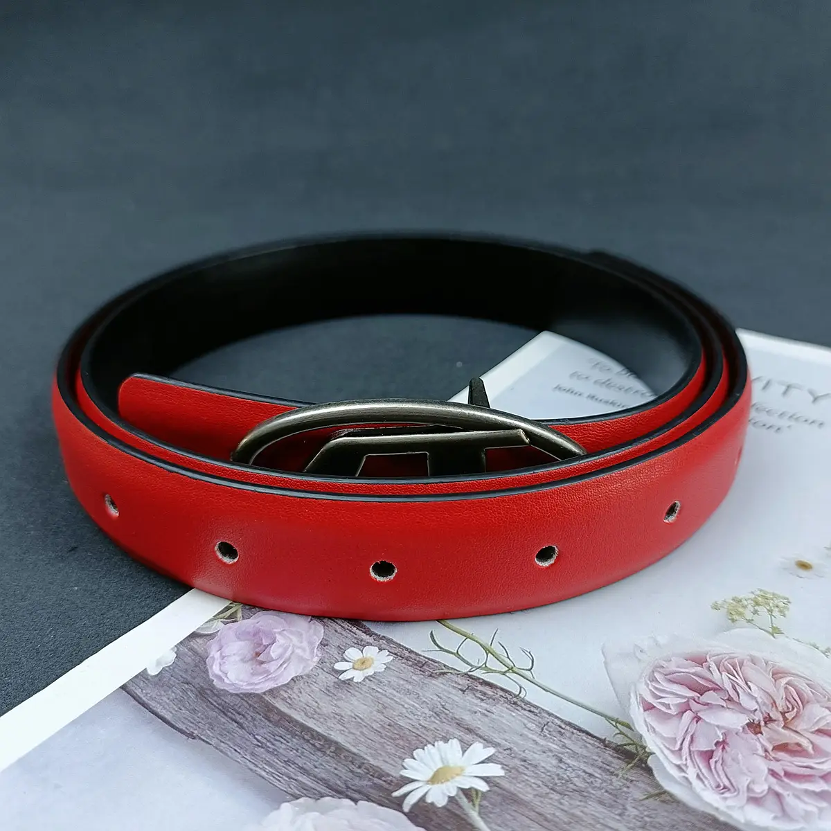 White Leather Belt with Logo Buckle for Women — feature 9