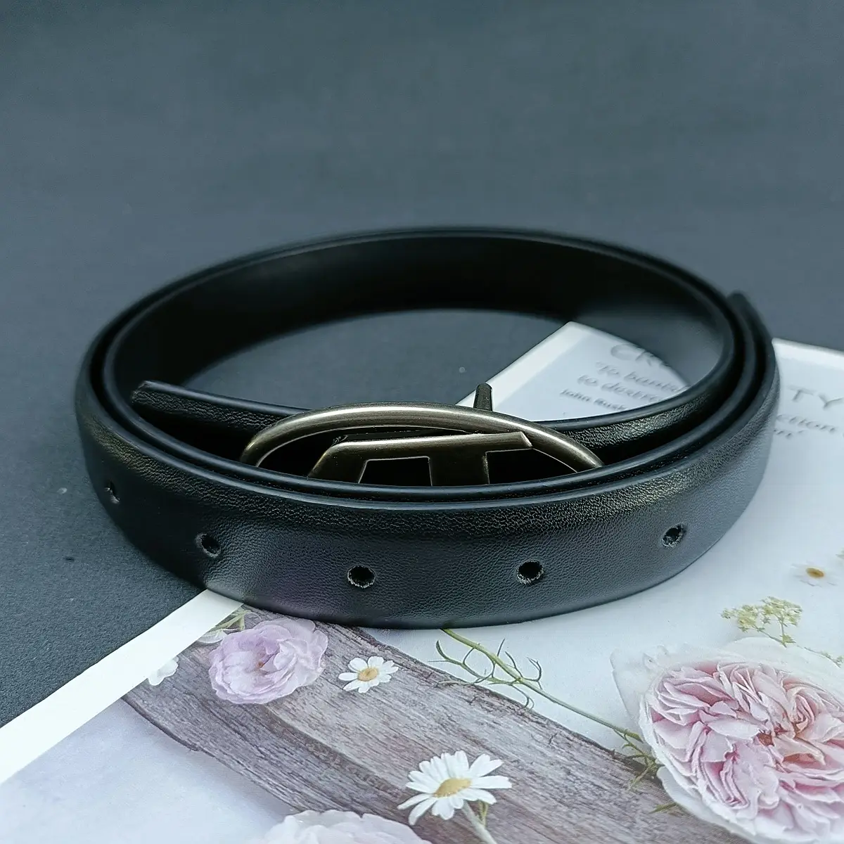 White Leather Belt with Logo Buckle for Women - Image 10