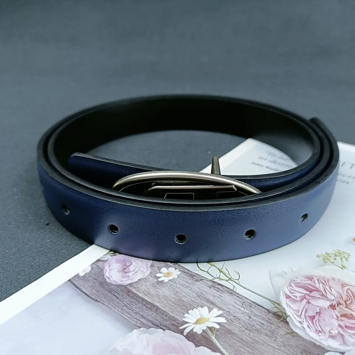 White Leather Belt with Logo Buckle for Women - Image 11