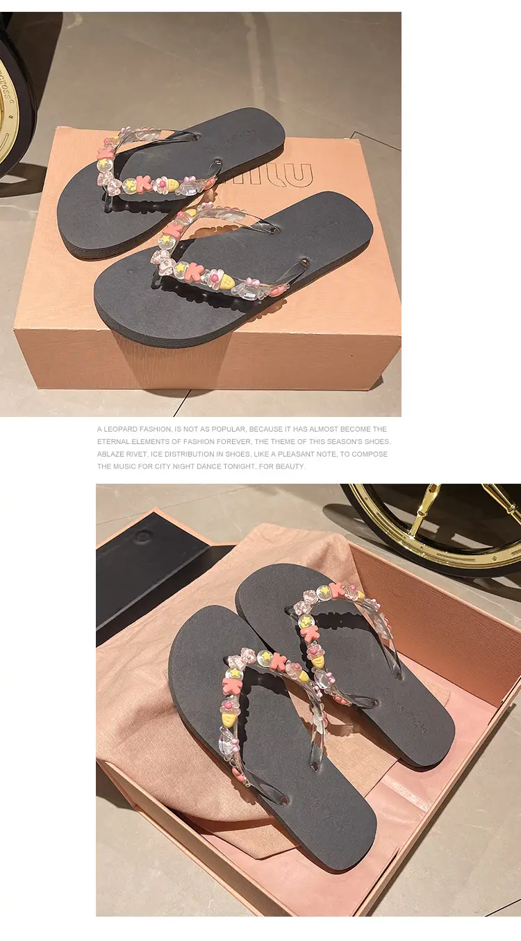DIY Flip Flops Women's Summer Indoor Beach Shoes for Seaside Exterior Wear Dung-feeling Cute Bathing Transparent Flower Non-slip — feature 14