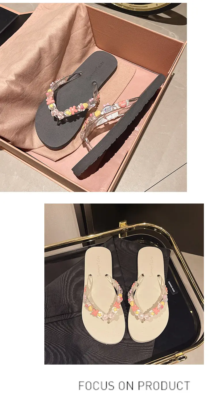 DIY Flip Flops Women's Summer Indoor Beach Shoes for Seaside Exterior Wear Dung-feeling Cute Bathing Transparent Flower Non-slip — feature 15