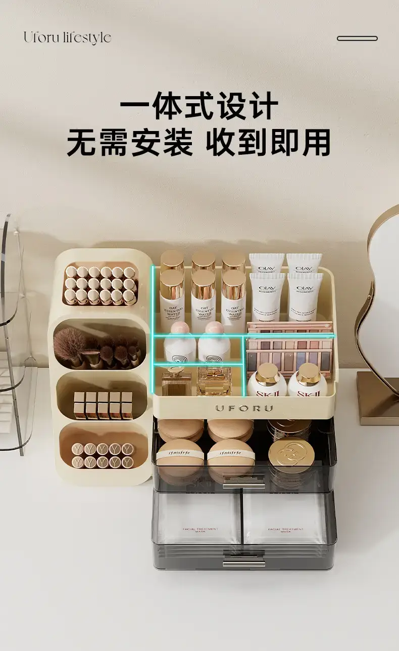 Large Capacity Makeup Storage Box with 3 Drawers — feature 11