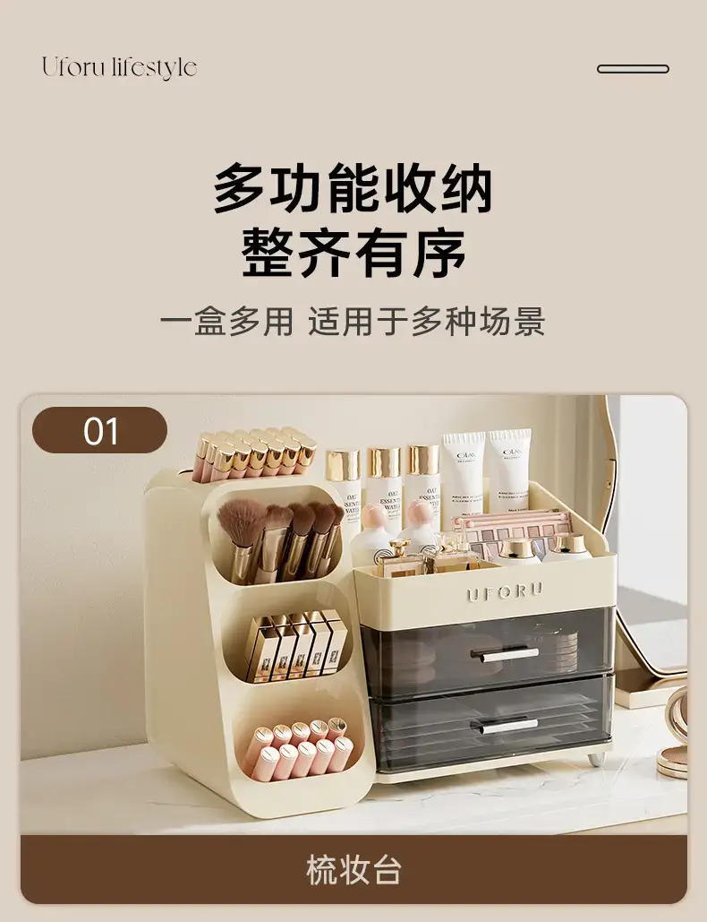 Large Capacity Makeup Storage Box with 3 Drawers — feature 12