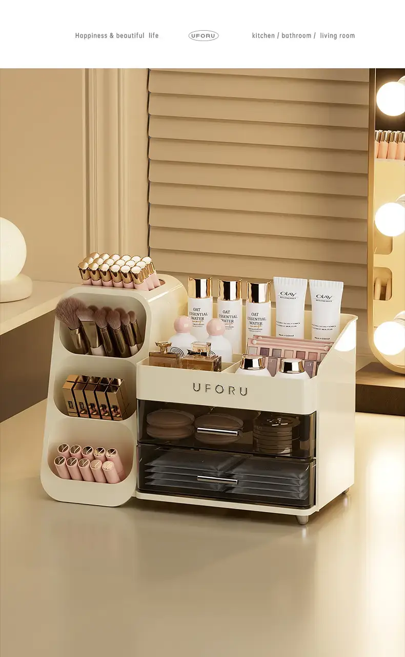 Large Capacity Makeup Storage Box with 3 Drawers — feature 18