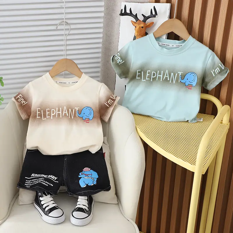 Baby Elephant T-Shirt Shorts Set Summer White Blue Black — feature 5