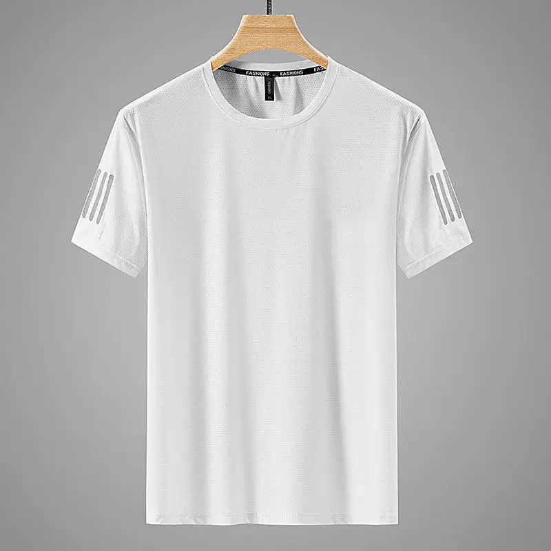 Men Black Ice Silk Crewneck T-Shirt Short Sleeve