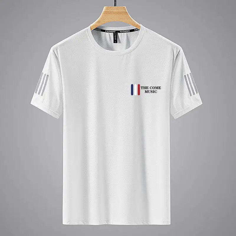 Men Black Ice Silk Crewneck T-Shirt Short Sleeve
