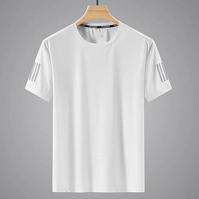 Men Black Ice Silk Crewneck T-Shirt Short Sleeve