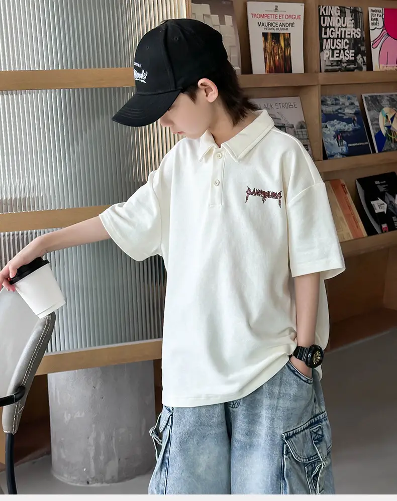 Boys Polo T-Shirt White 2025 Summer Casual — feature 11