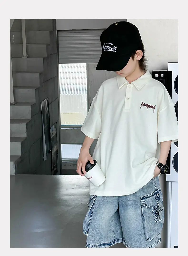Boys Polo T-Shirt White 2025 Summer Casual — feature 13