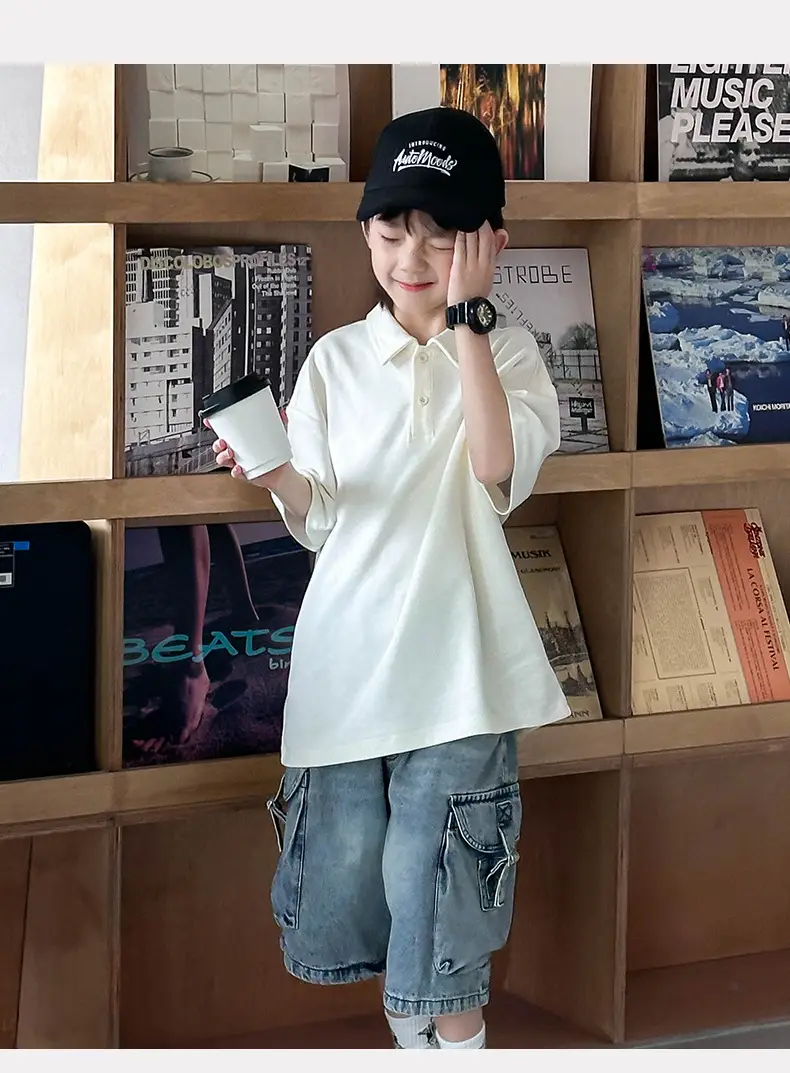 Boys Polo T-Shirt White 2025 Summer Casual — feature 15
