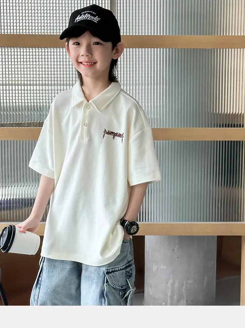 Boys Polo T-Shirt White 2025 Summer Casual — feature 16