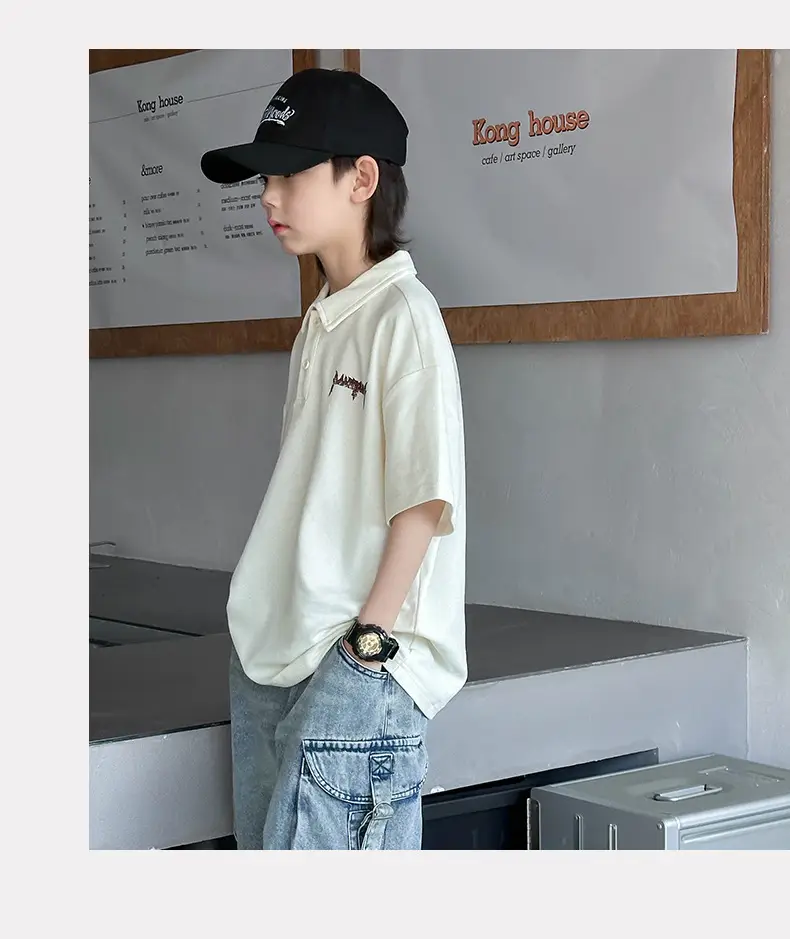 Boys Polo T-Shirt White 2025 Summer Casual — feature 17